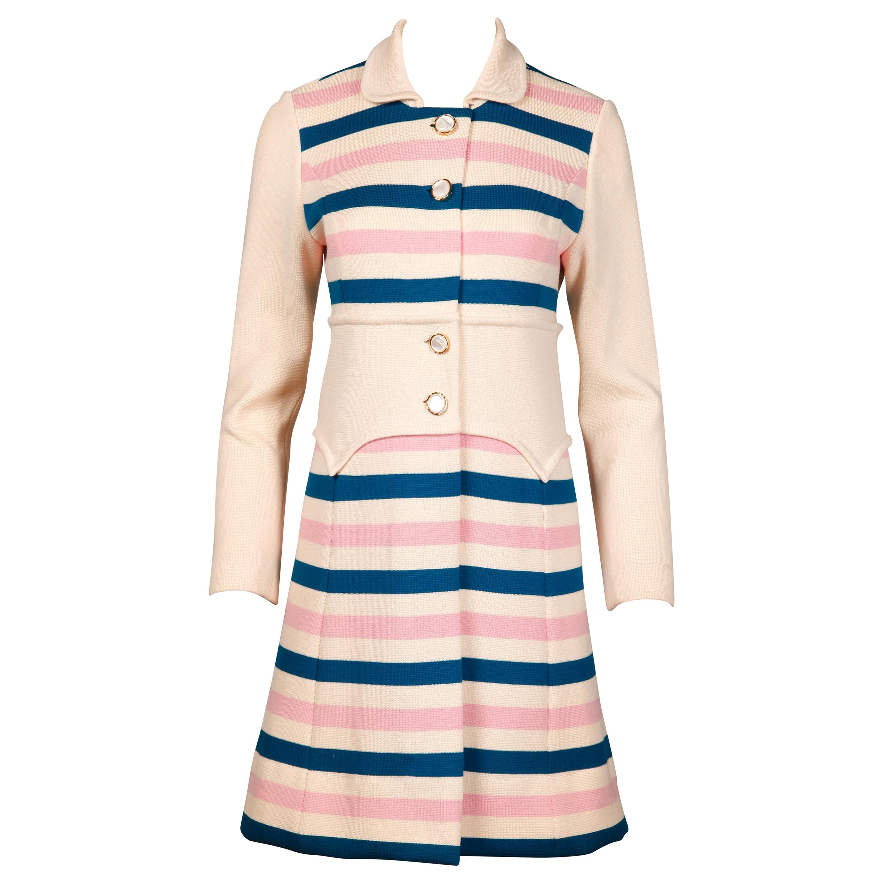 Misca 1960s Vintage Italian Wool Candy Striped Knit Coat For Sale