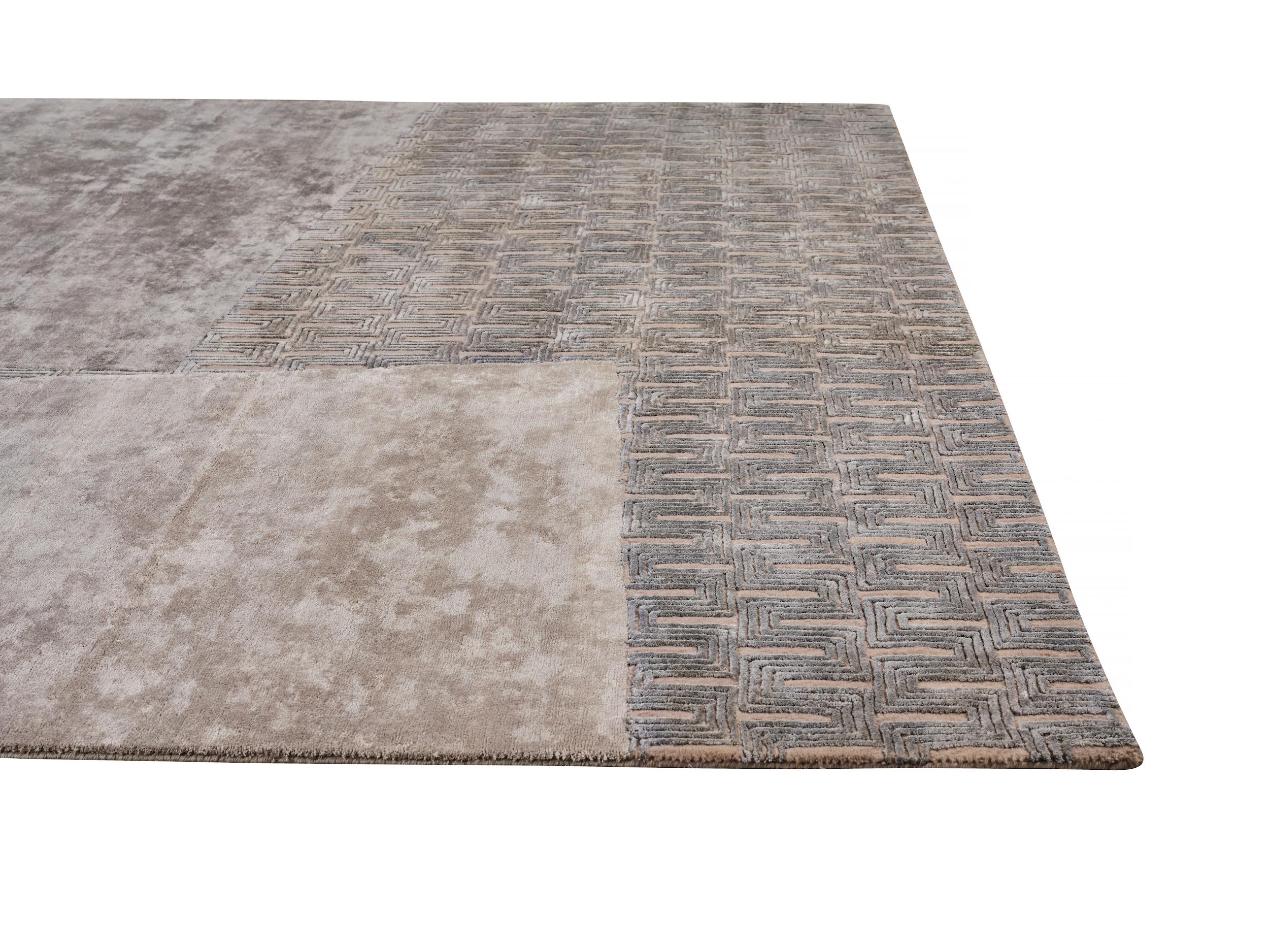 MISCELLA Hand Knotted Modern Wool & Silk Rug in Ash and Natural Colours by Hands For Sale 5