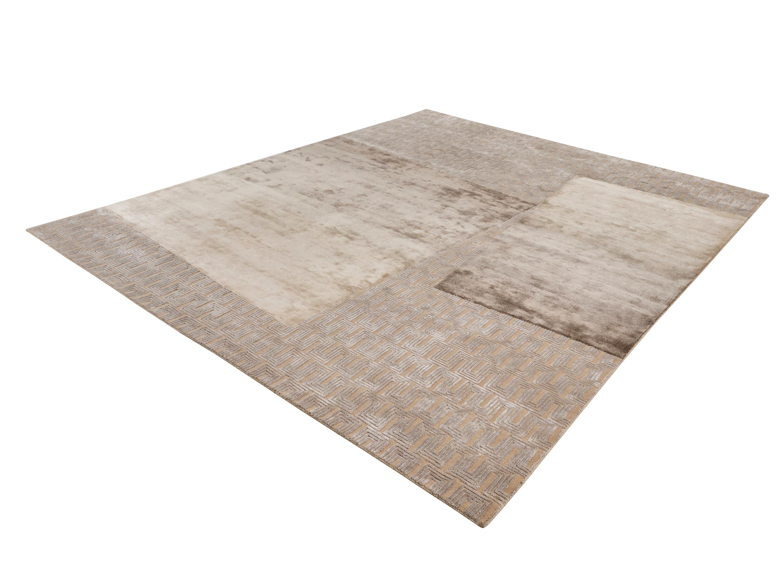 Contemporary MISCELLA Hand Knotted Modern Wool & Silk Rug in Ash and Natural Colours by Hands For Sale