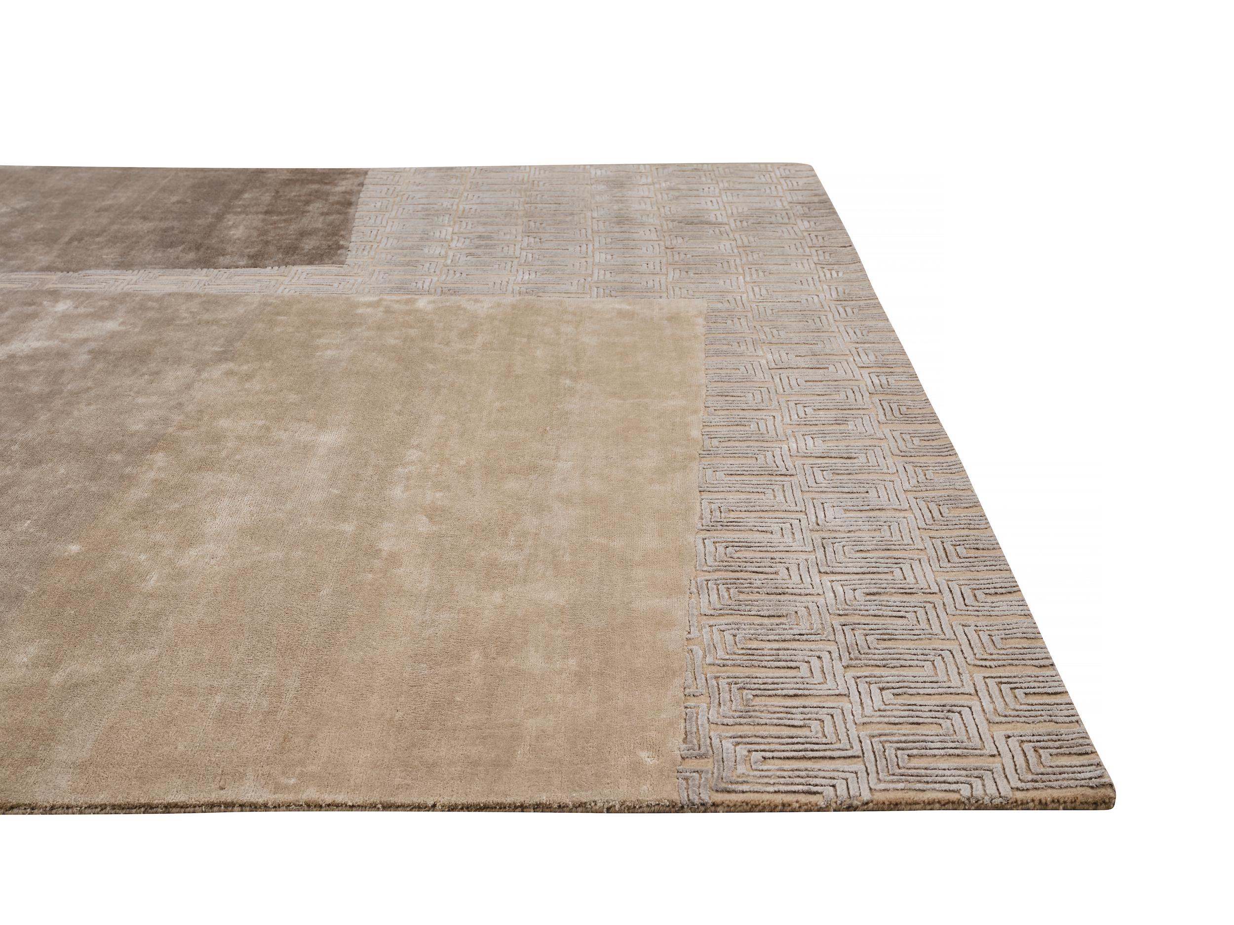 MISCELLA Hand Knotted Modern Wool & Silk Rug in Ash and Natural Colours by Hands For Sale 2