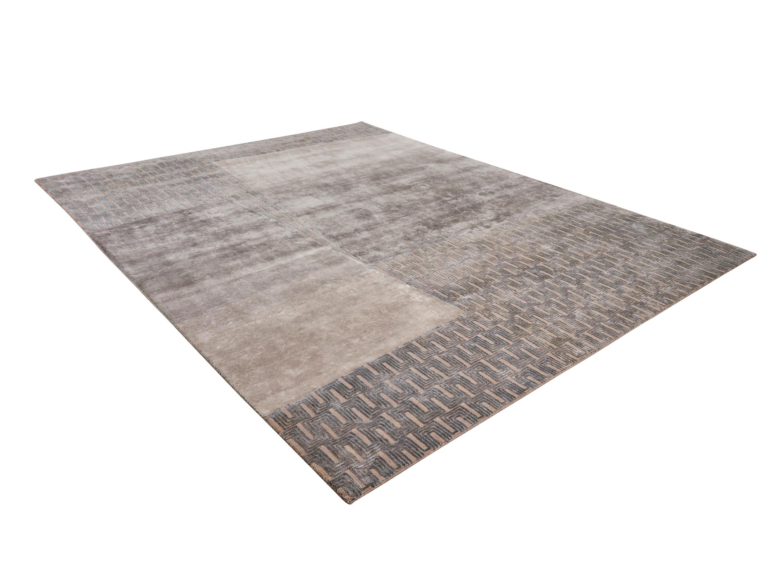 MISCELLA Hand Knotted Modern Wool & Silk Rug in Ash and Natural Colours by Hands For Sale 3