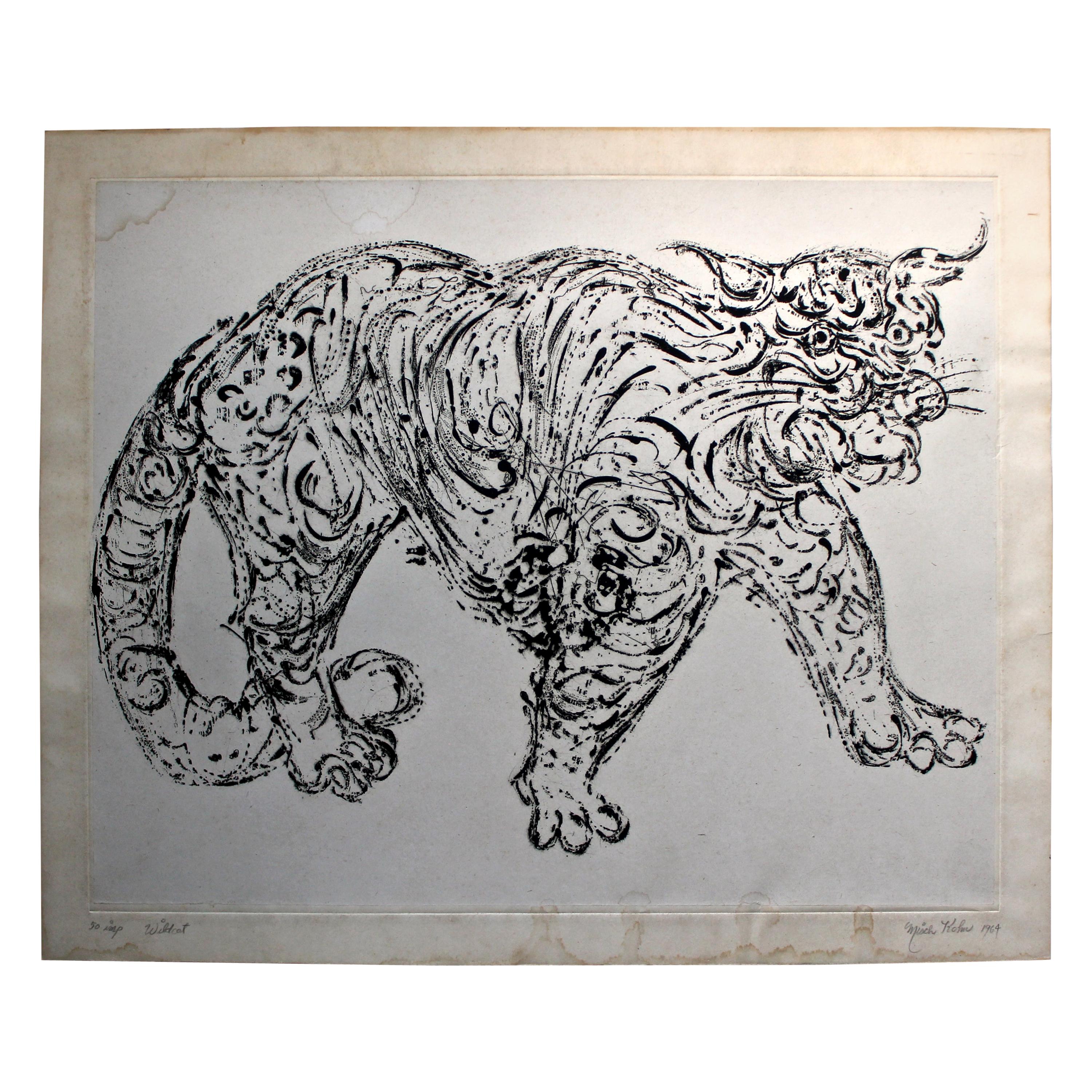 Misch Kohn 1964 Etching "Wildcat" For Sale