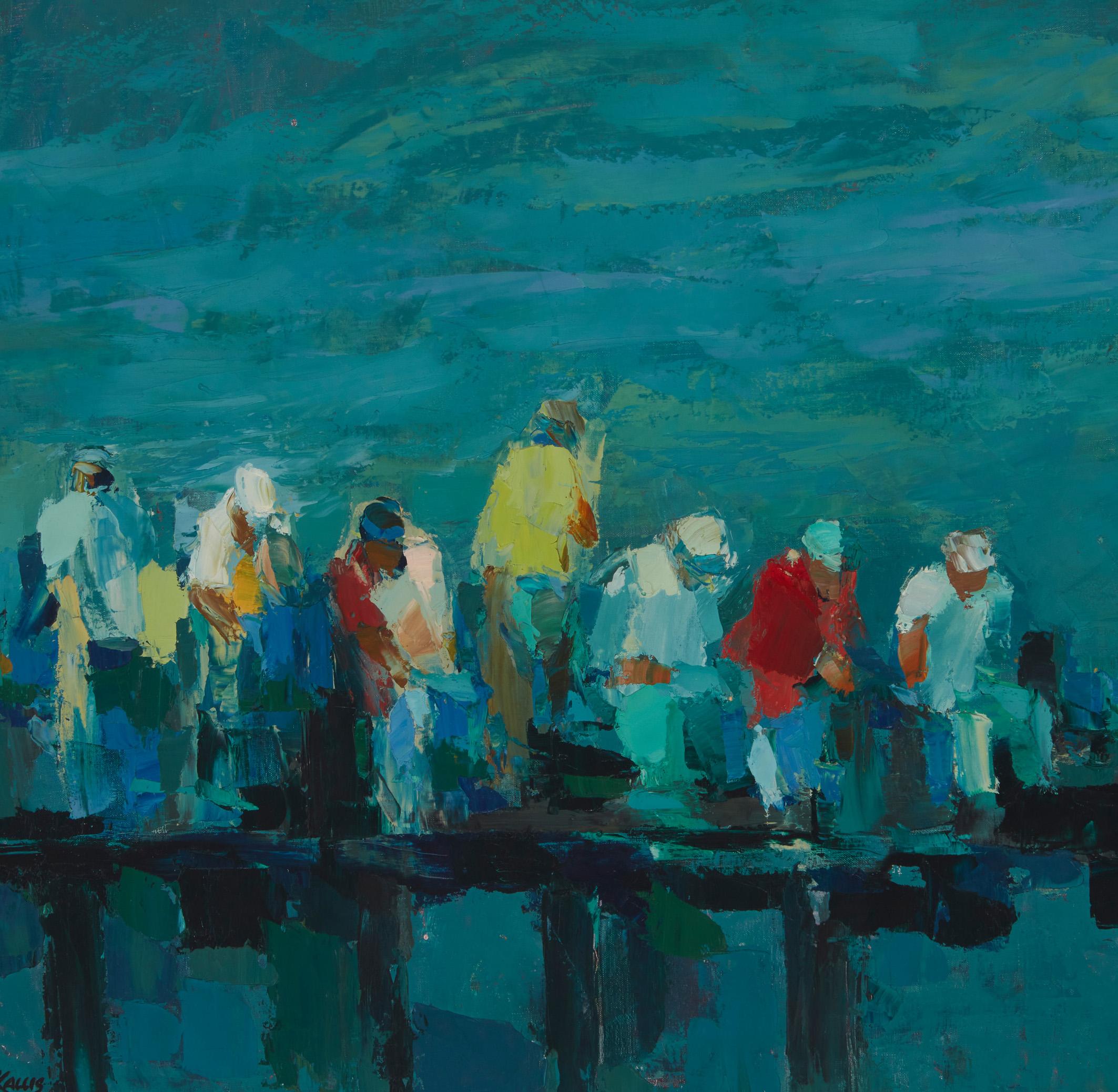 Figures on a Pier - Painting by Mischa Kallis