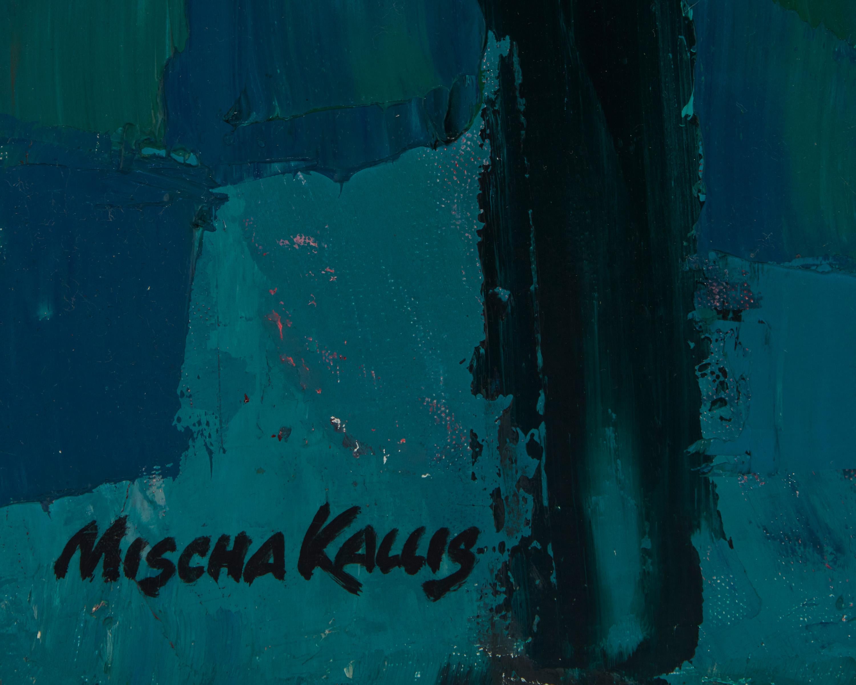 Figure su un molo - Figurative Painting Blu di Mischa Kallis