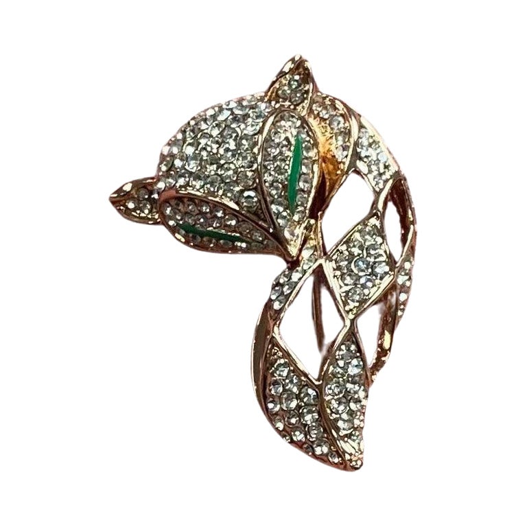 Mischievous Sly Fox Goldene funkelnde Kristall Brosche Pin Anhänger