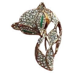 Mischievous Sly Fox Golden Sparkling Crystal Brooch Pin Pendant