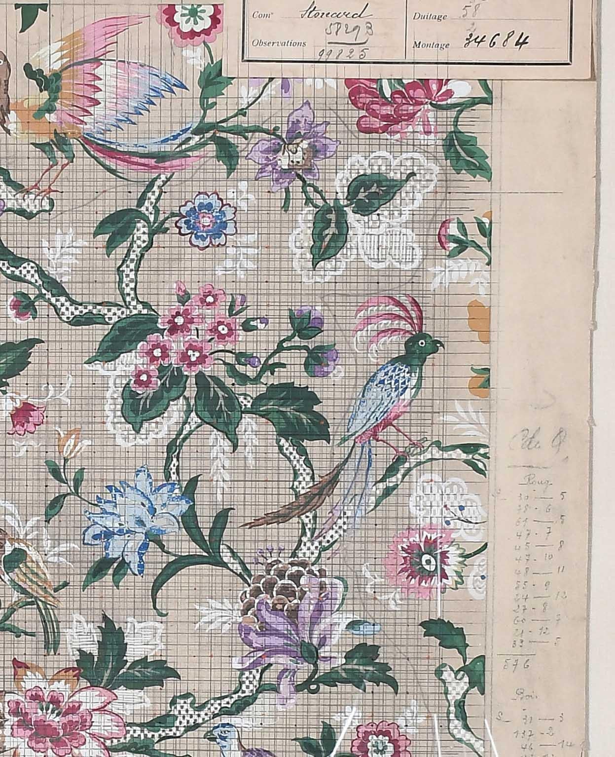 Gouache-Gemälde „Mise-en-carte“ auf Papier-Nassau (Farbe) im Angebot