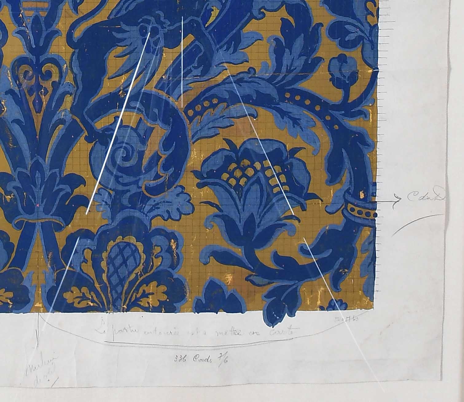 „Mise-en-carte“ Gouache-Gemälde auf Papier-Velours Chateaubriand (20. Jahrhundert) im Angebot