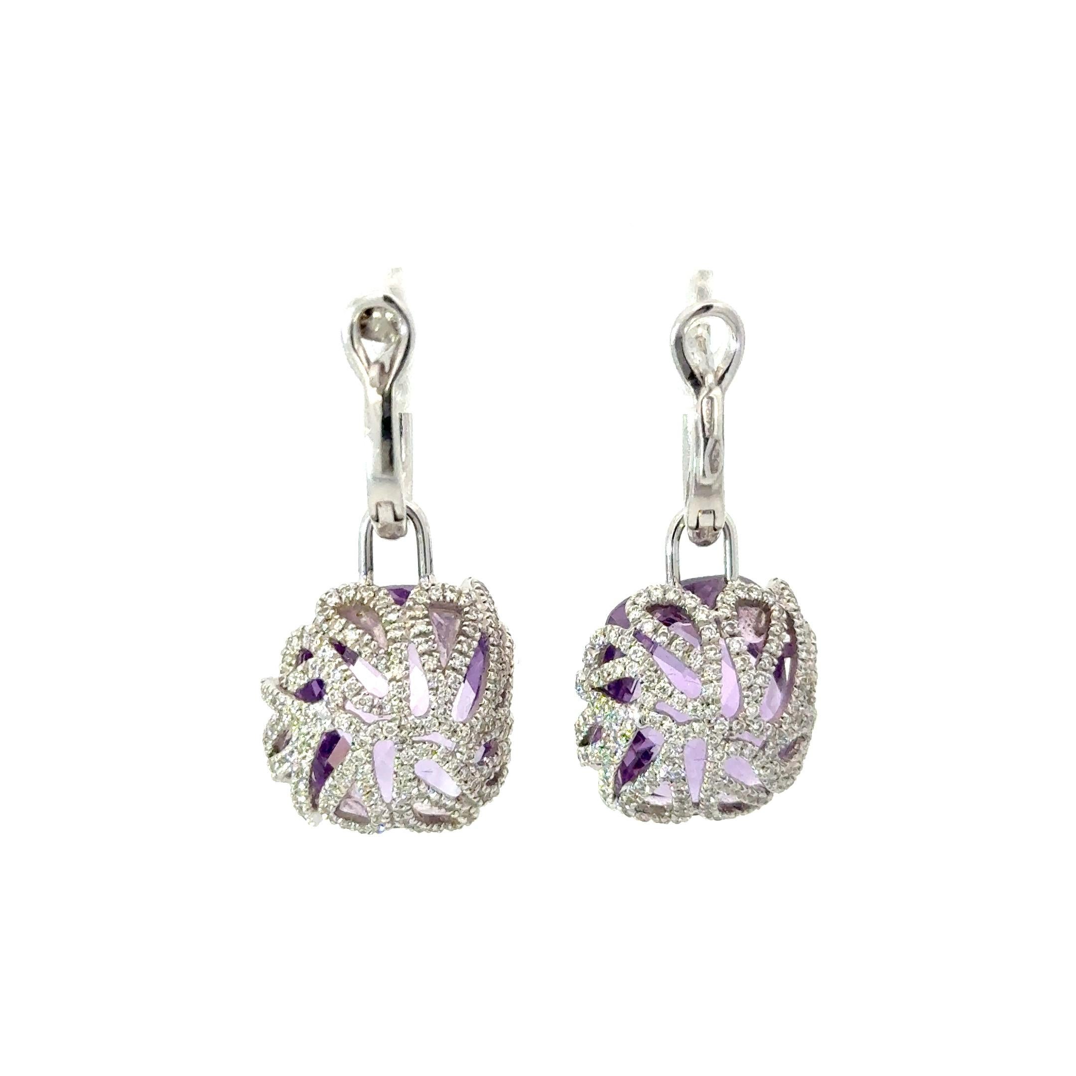 Miseno Pendientes Colgantes Amatista y Diamante Oro Blanco 18K Corte cojín en venta