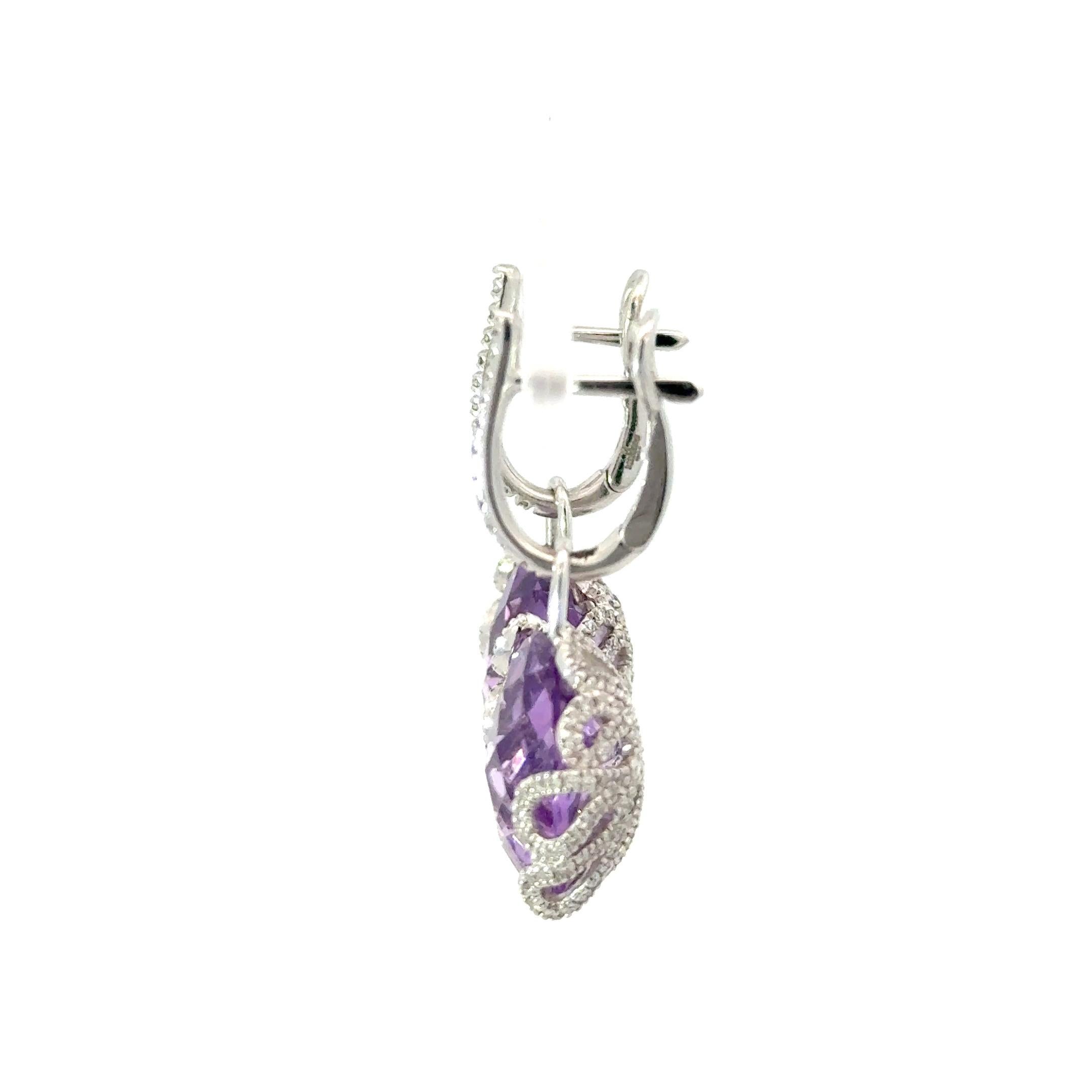 Miseno Pendientes Colgantes Amatista y Diamante Oro Blanco 18K en Nuevo estado para la venta en Dallas, TX