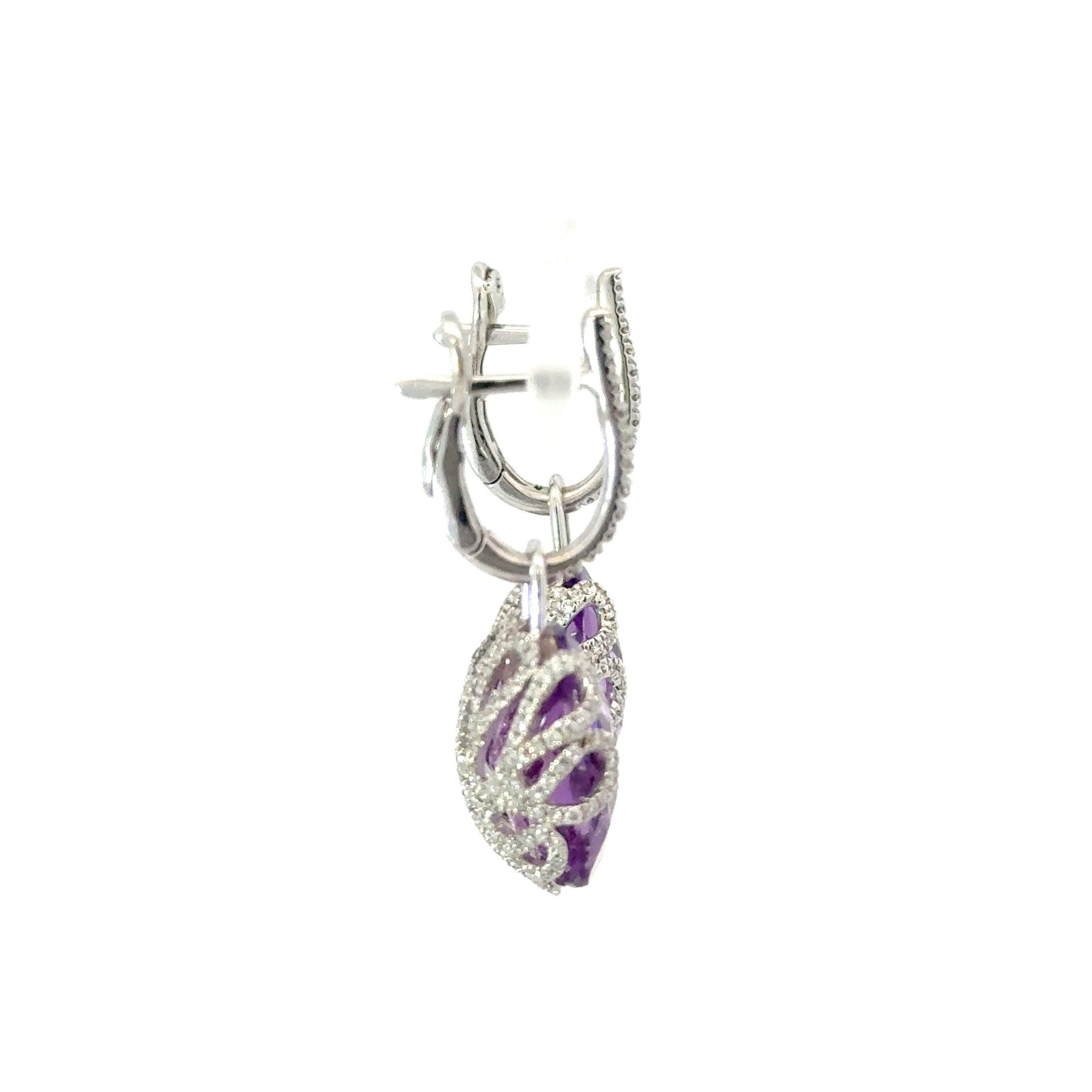 De las mujeres Miseno Pendientes Colgantes Amatista y Diamante Oro Blanco 18K en venta