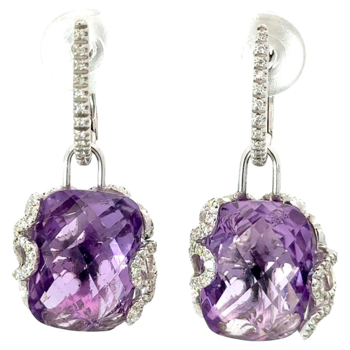 Miseno Amethyst & Diamond Dangle Earrings 18K White Gold