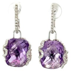 Miseno - Boucles d'oreilles pendantes en or blanc 18 carats avec améthyste et diamant
