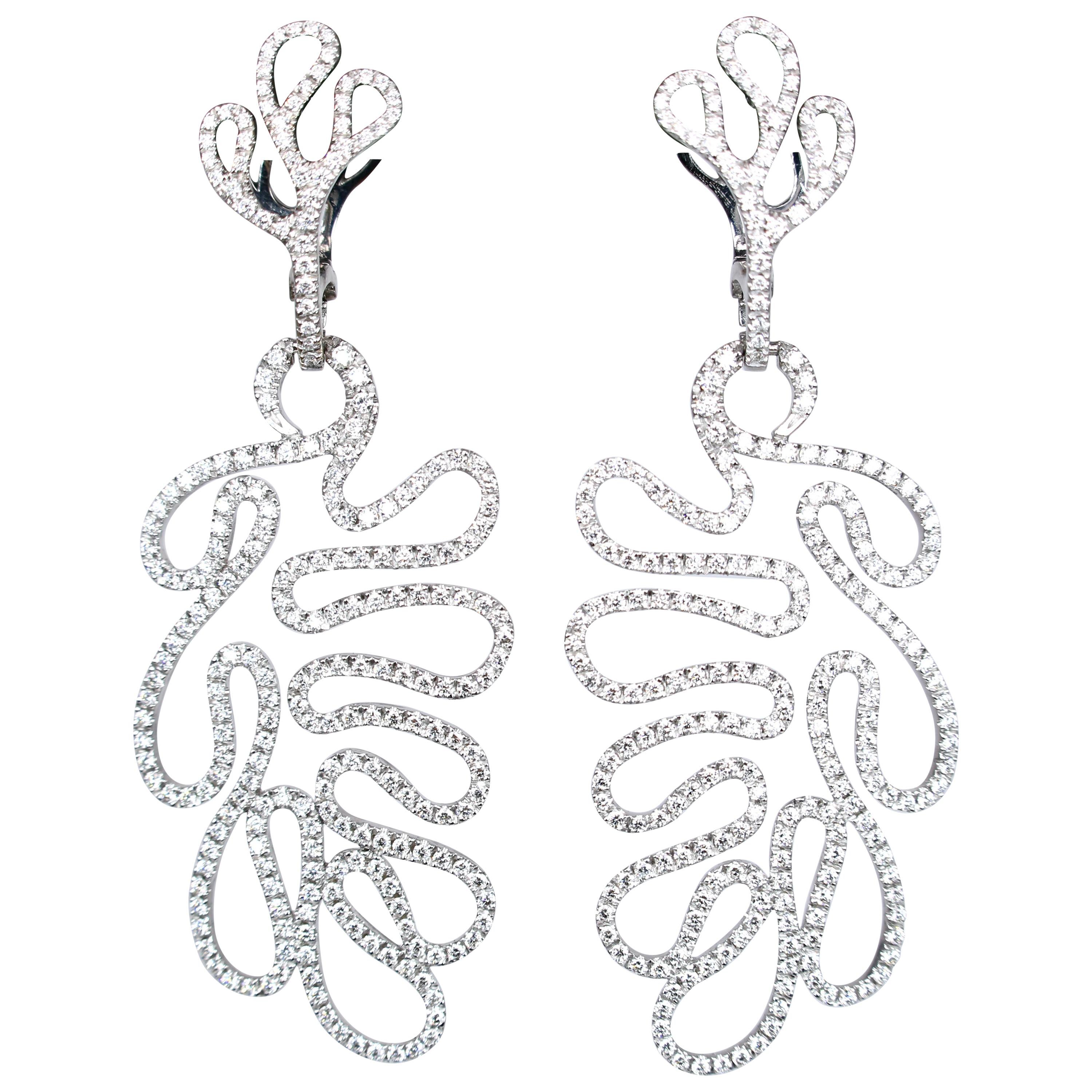 Miseno Leafy 18 Karat White Gold and Diamond Earrings For Sale