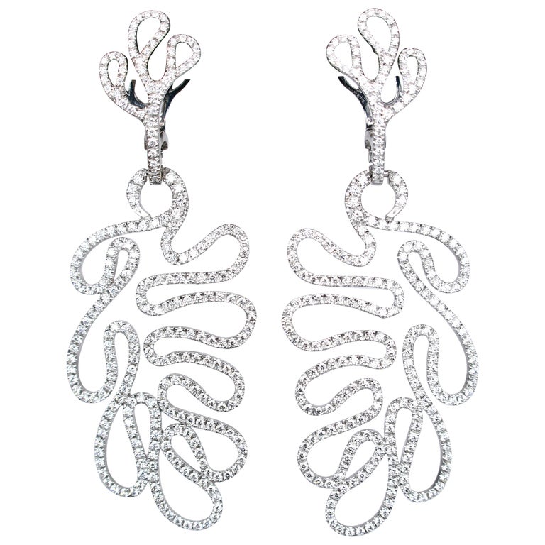 Miseno Leafy 18 Karat White Gold and Diamond Earrings For Sale at 1stDibs