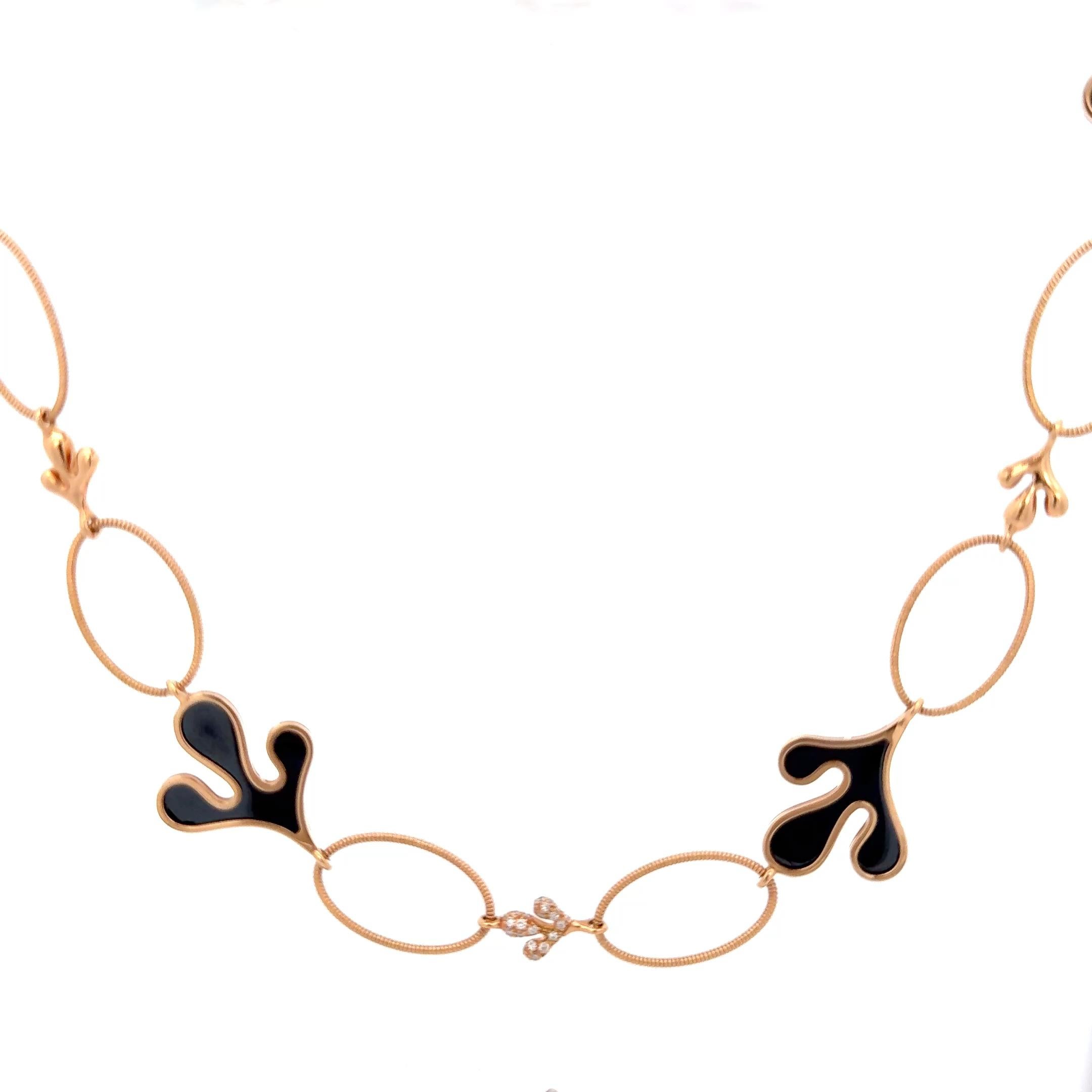 Round Cut Miseno Onyx and Diamond Necklace in 18K Rose Gold For Sale