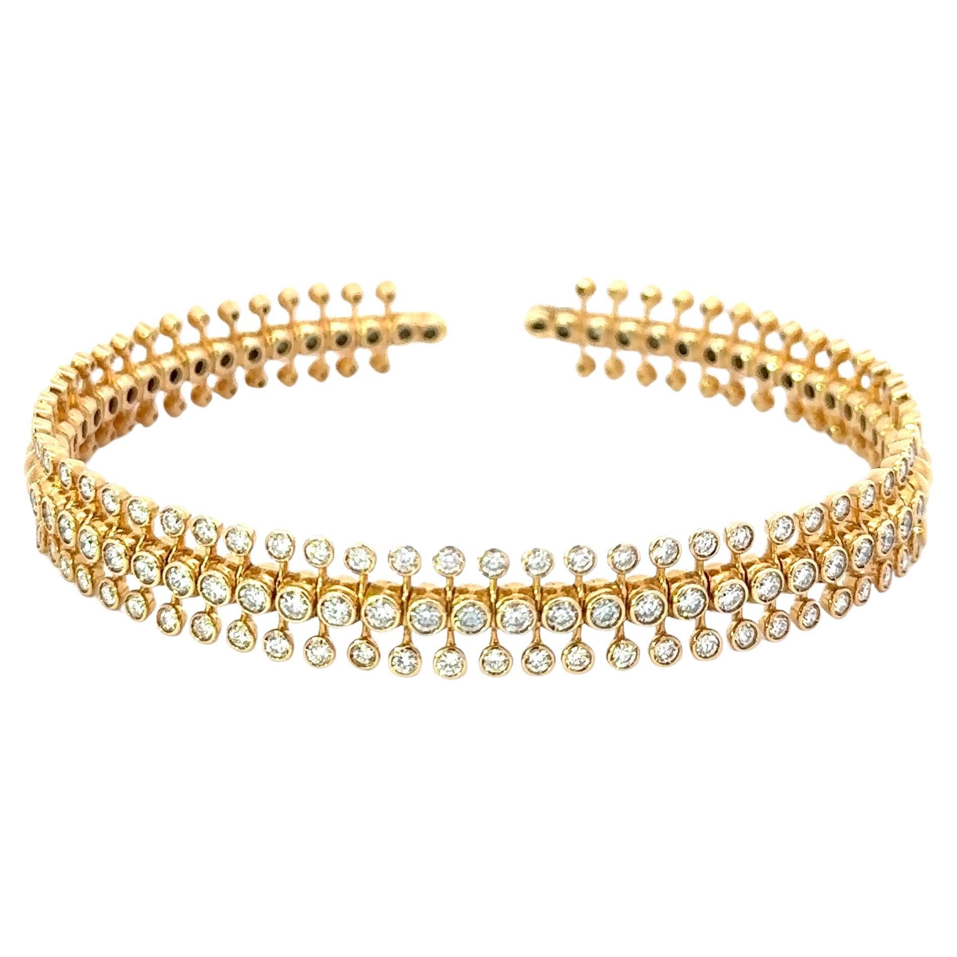 Miseno Three Row 1.73ctw Diamond Bracelet 18K Yellow Gold