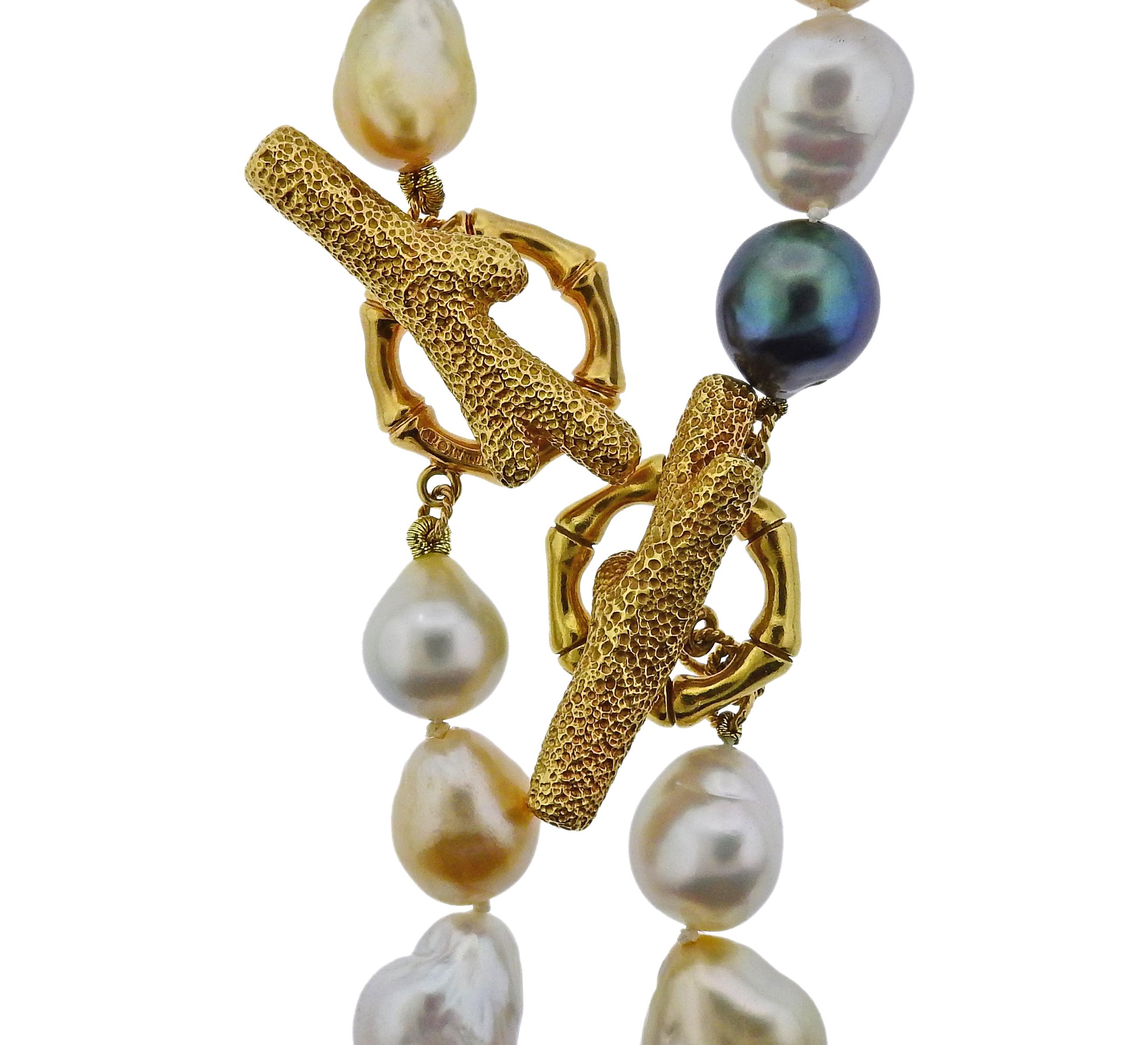 Mish New York Baroque Pearl Coral Bamboo Gold Necklace Set In Excellent Condition In Lambertville, NJ