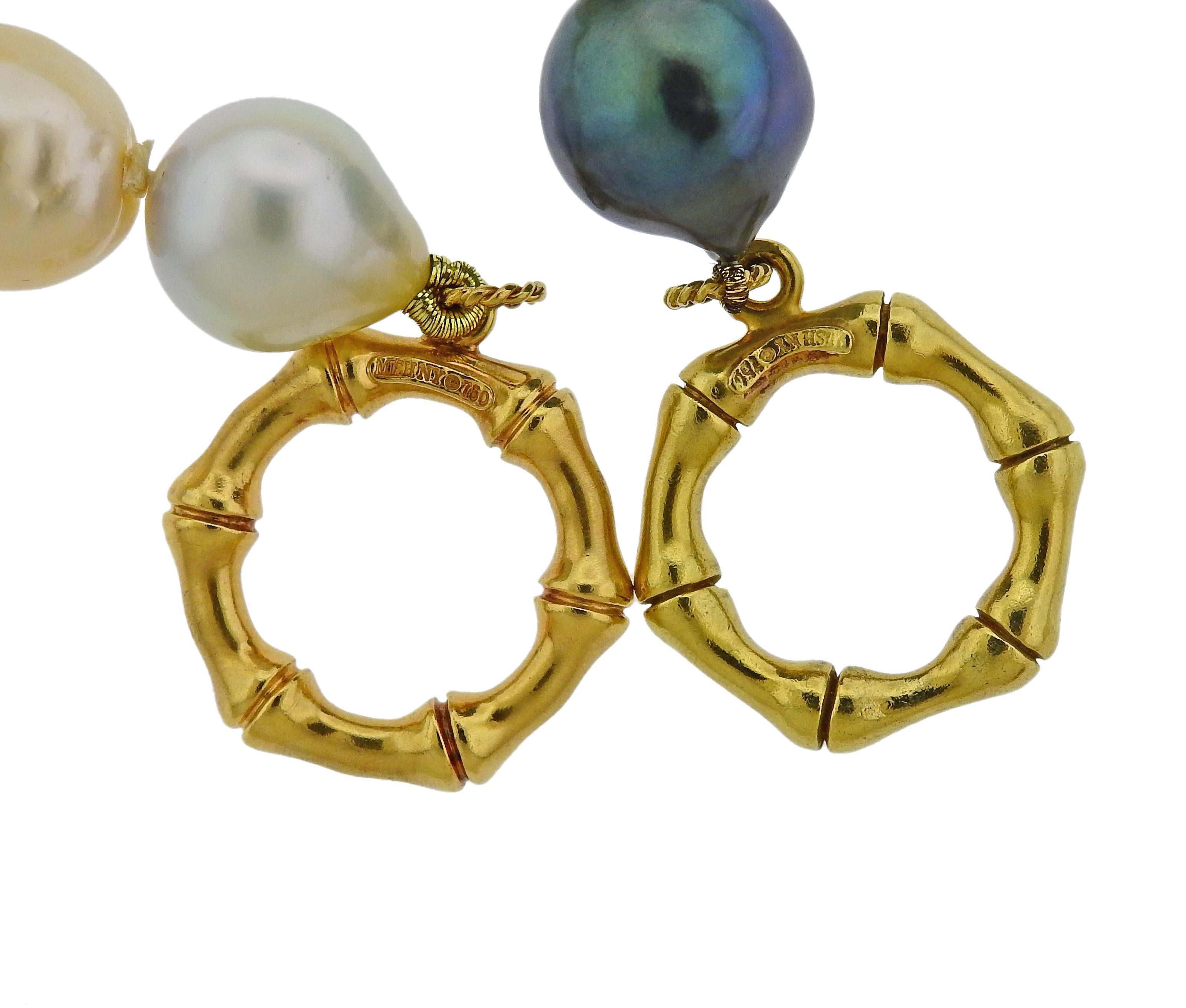 Women's Mish New York Baroque Pearl Coral Bamboo Gold Necklace Set
