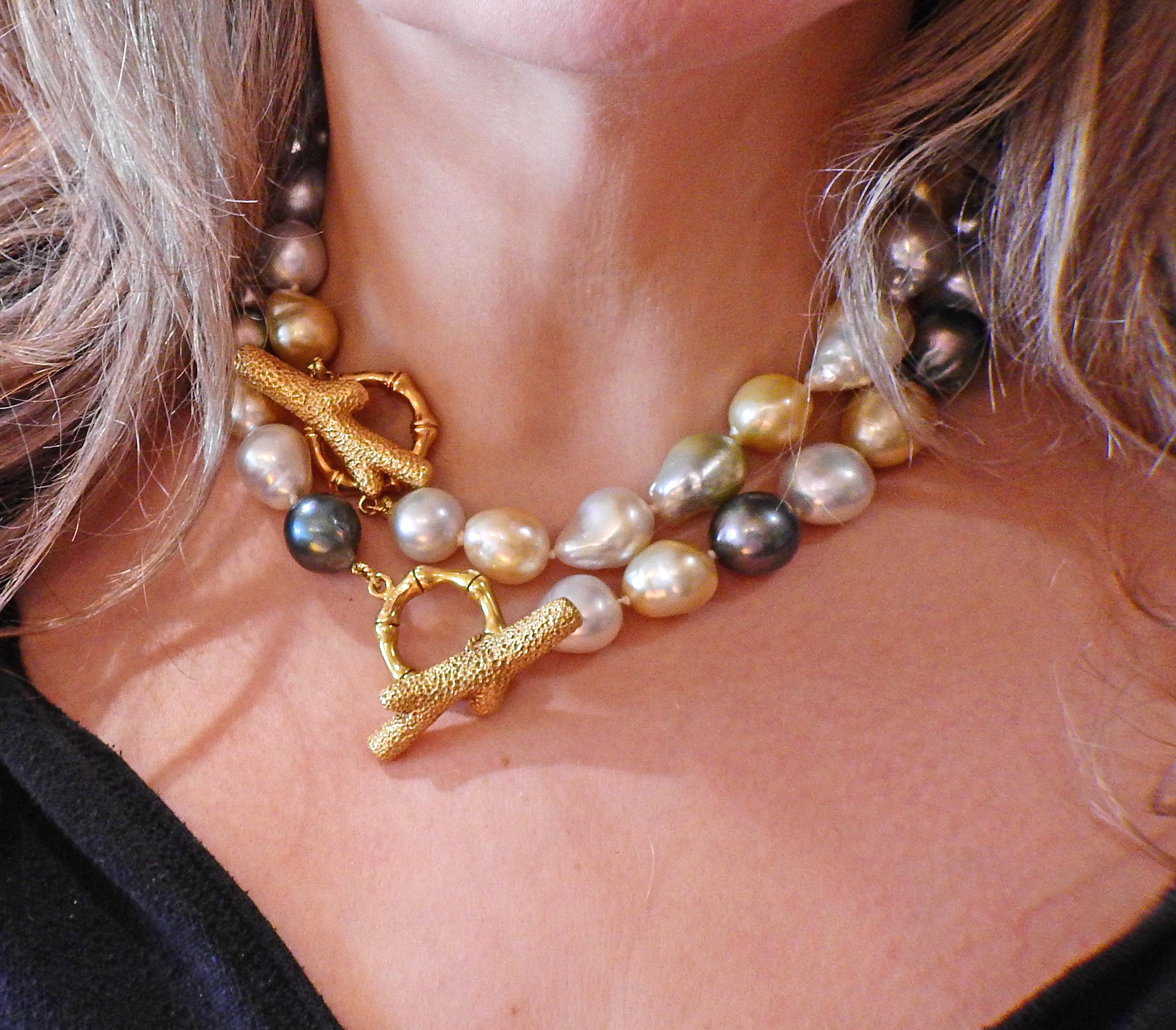 Mish New York Baroque Pearl Coral Bamboo Gold Necklace Set 1