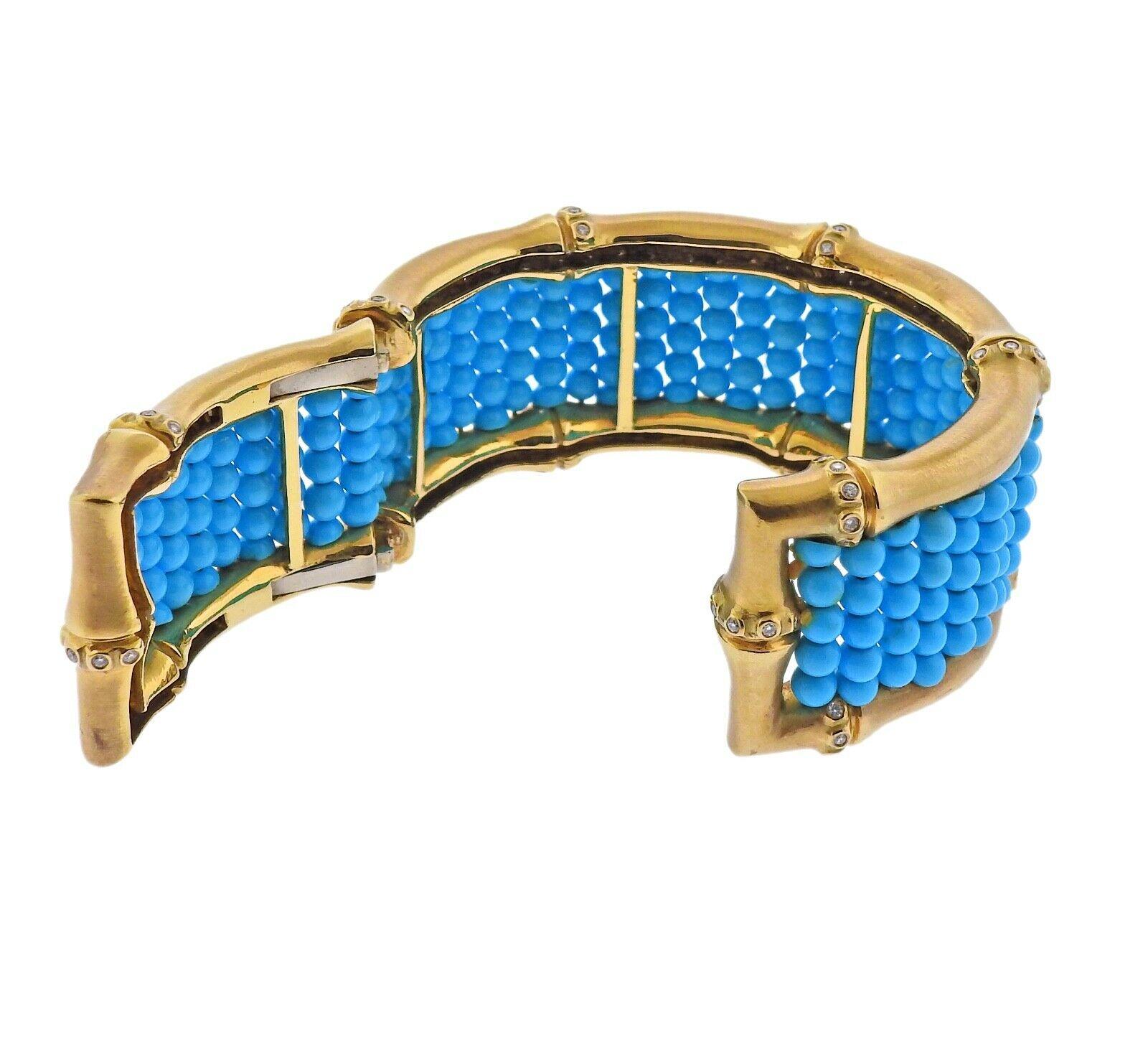 Women's Mish New York Turquoise Diamond Gold Cuff Bracelet
