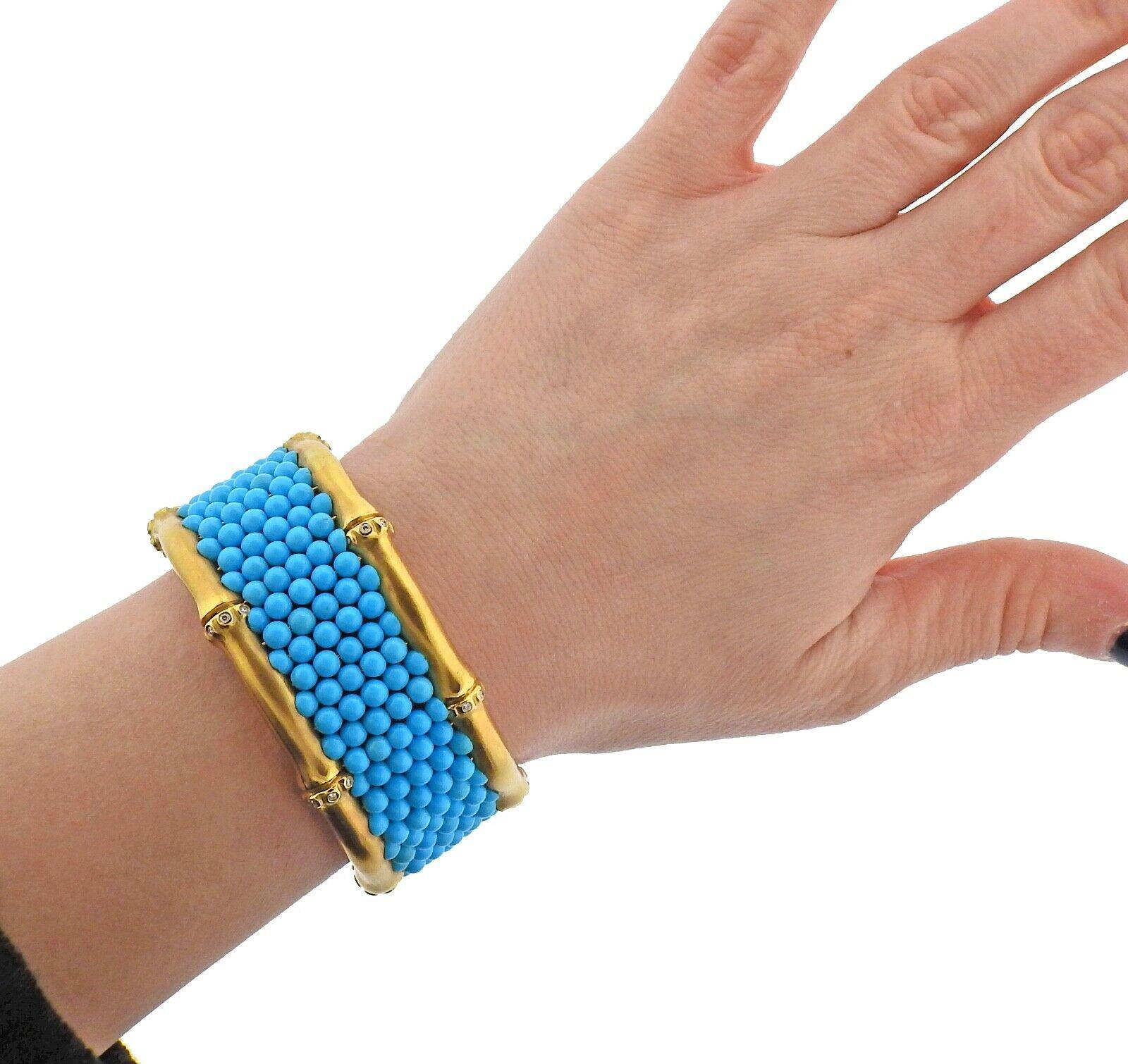 Mish New York Turquoise Diamond Gold Cuff Bracelet 1
