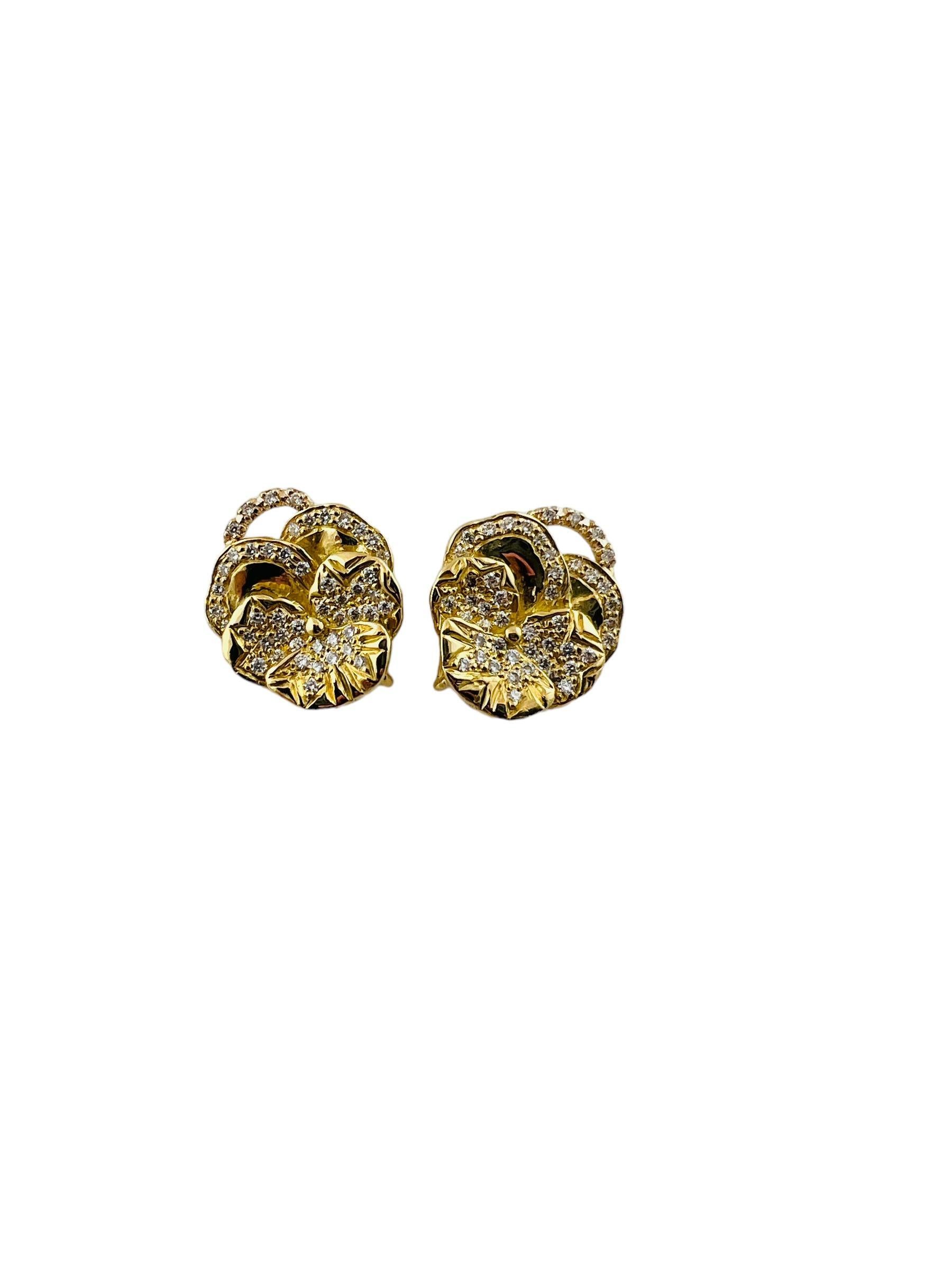 Round Cut Mish NY 18K Yellow Gold Diamond Pansy Flower Earring Enhancers #15422 For Sale