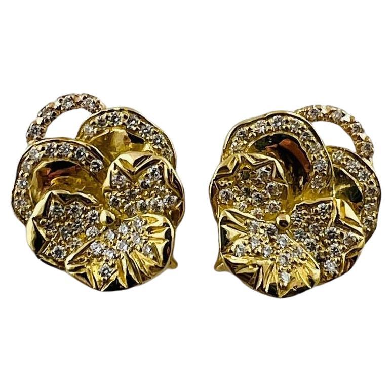 Mish NY 18K Yellow Gold Diamond Pansy Flower Earring Enhancers #15422 For Sale