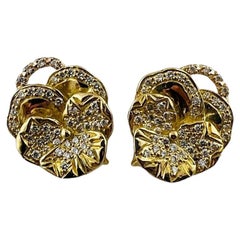 Mish NY 18K Gelbgold Diamant Stiefmütterchenblumen-Ohrring-Anhänger #15422