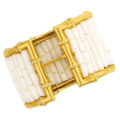 Mish N.Y. White Coral and Diamond Wide Bamboo Cuff Bracelet