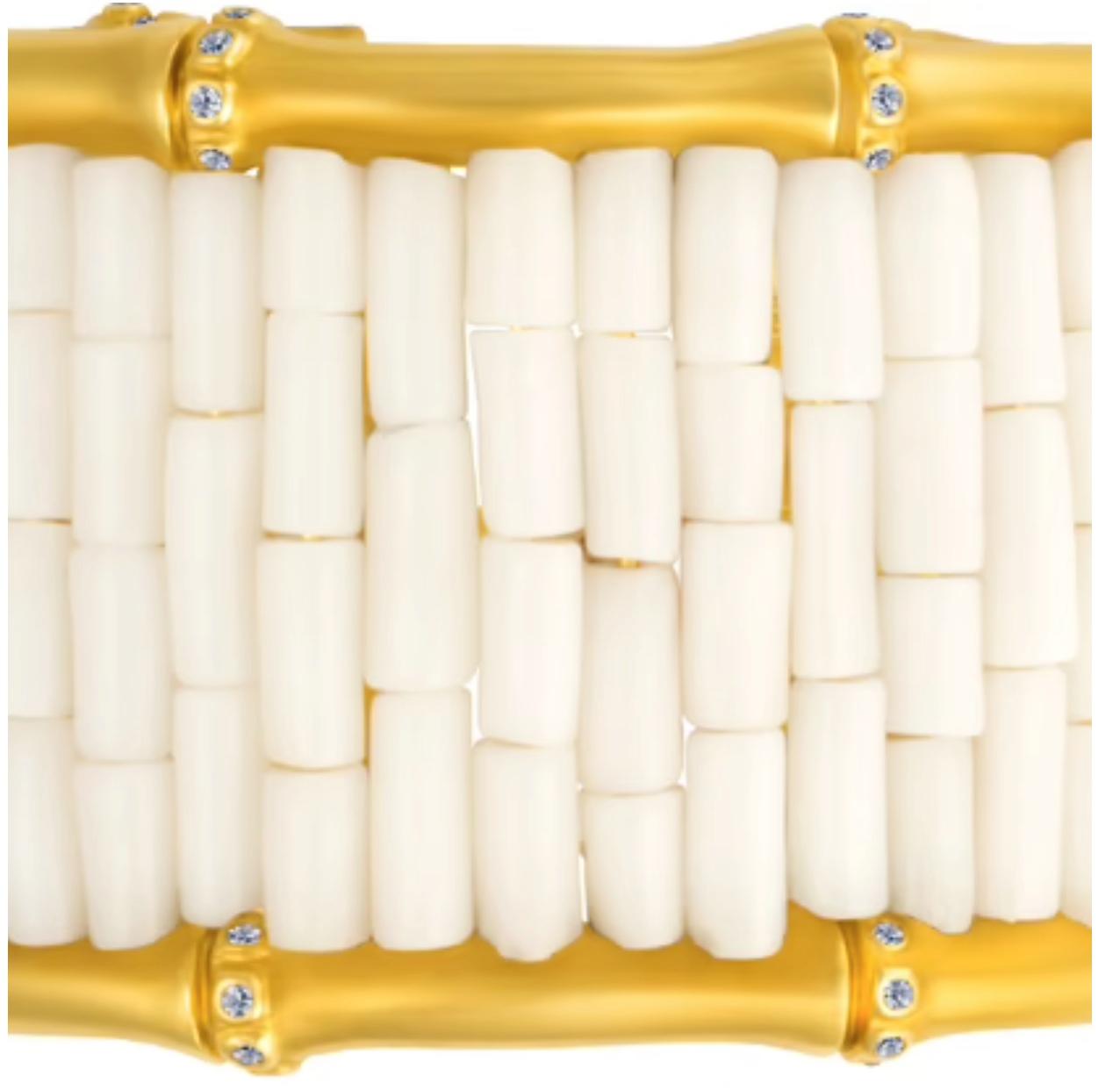 Bead Mish N.Y. White Coral and Diamond Wide Bamboo Cuff Bracelet