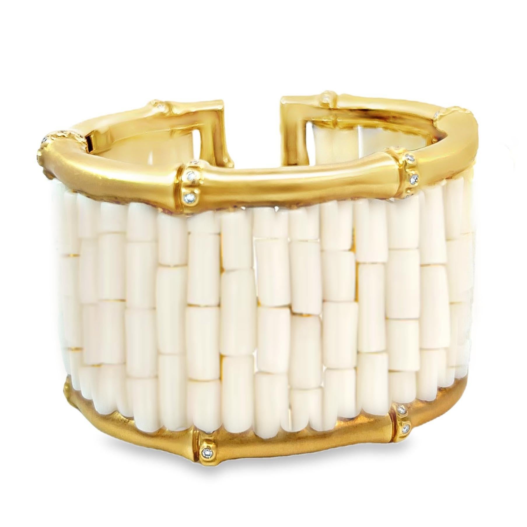 Women's Mish N.Y. White Coral and Diamond Wide Bamboo Cuff Bracelet