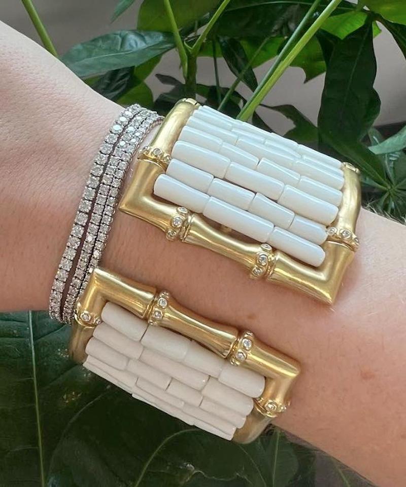 Mish N.Y. White Coral and Diamond Wide Bamboo Cuff Bracelet 1
