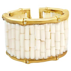 Mish N.Y. White Coral and Diamond Wide Bamboo Cuff Bracelet