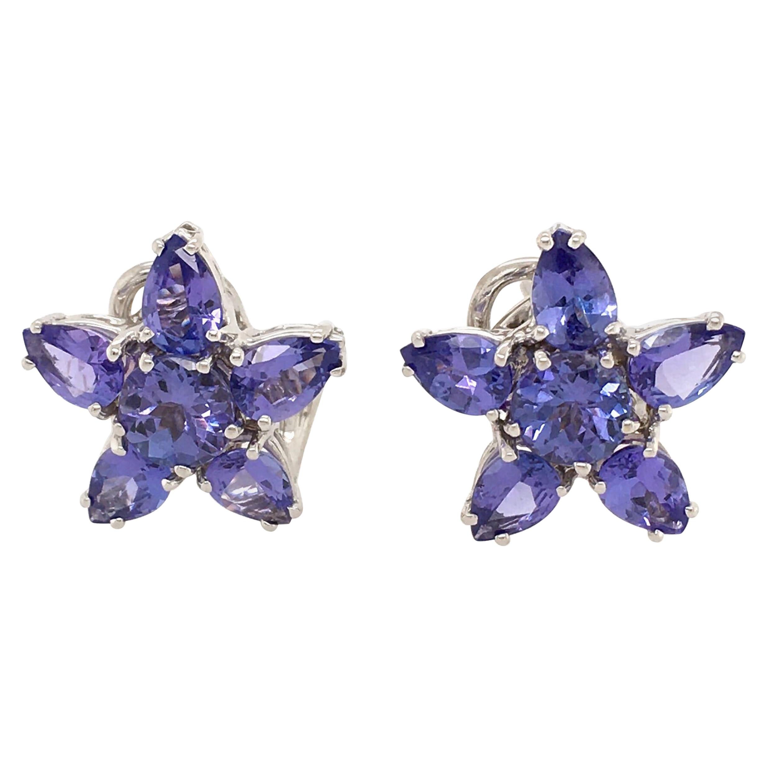 Mish Tanzanite and Gold Flower Earrings