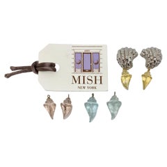 Mish White Gold Shell Earrings with Aquamarine, Citrine and Rose Quartz Pendants