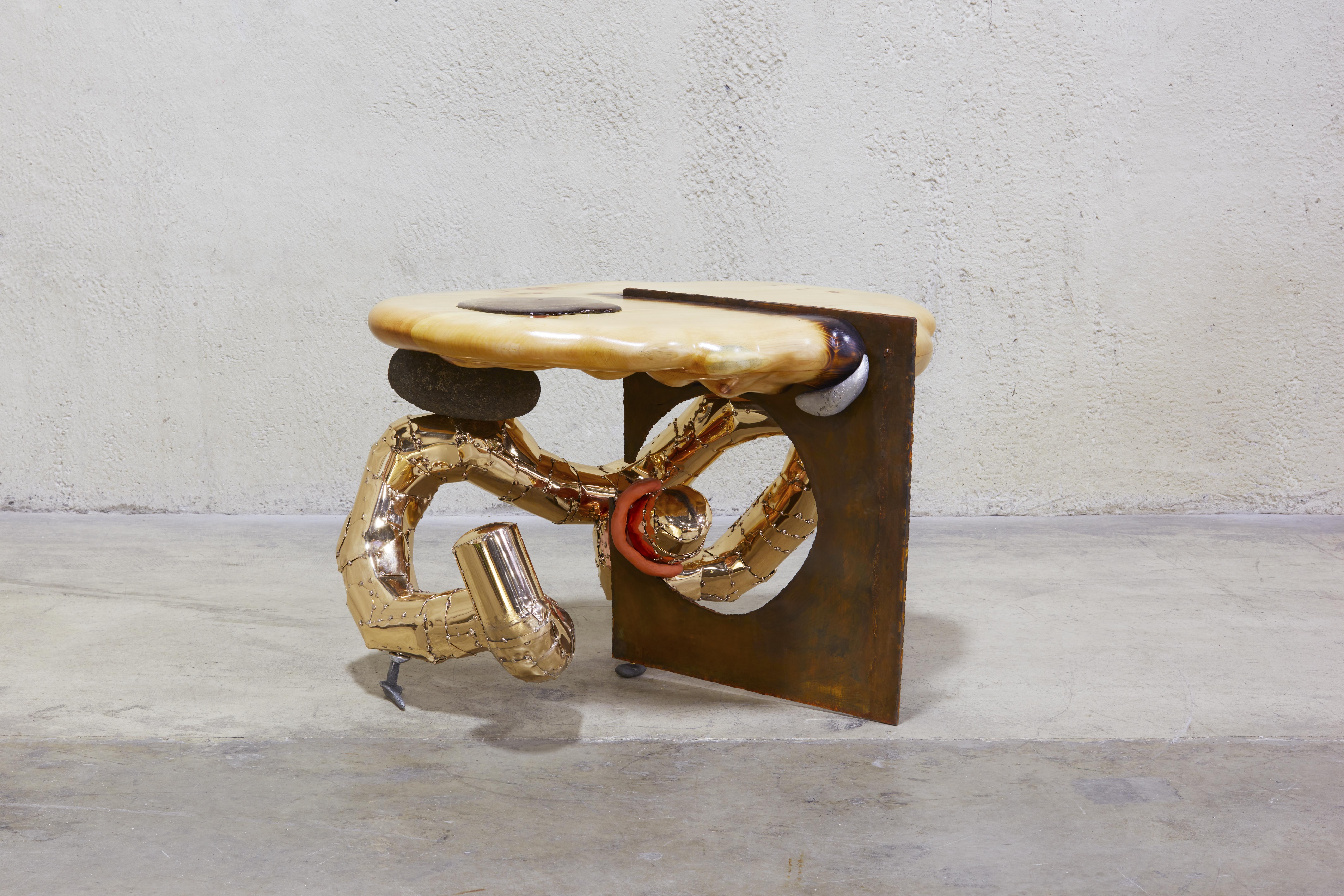 Misha Kahn [American, b. 1989]
Don’t Even Get Me Started, 2020
Bronze, pine, stainless steel, steel, glass, stone, cement, aluminum, terracotta
29.5 x 43.5 x 33 inches
75 x 110.5 x 84 cm
This work is unique

Misha Kahn was born in Duluth,