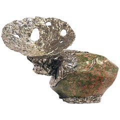 Misha Kahn, "Over the Edge", Chair, Unakite, Stone, White Bronze, 2019