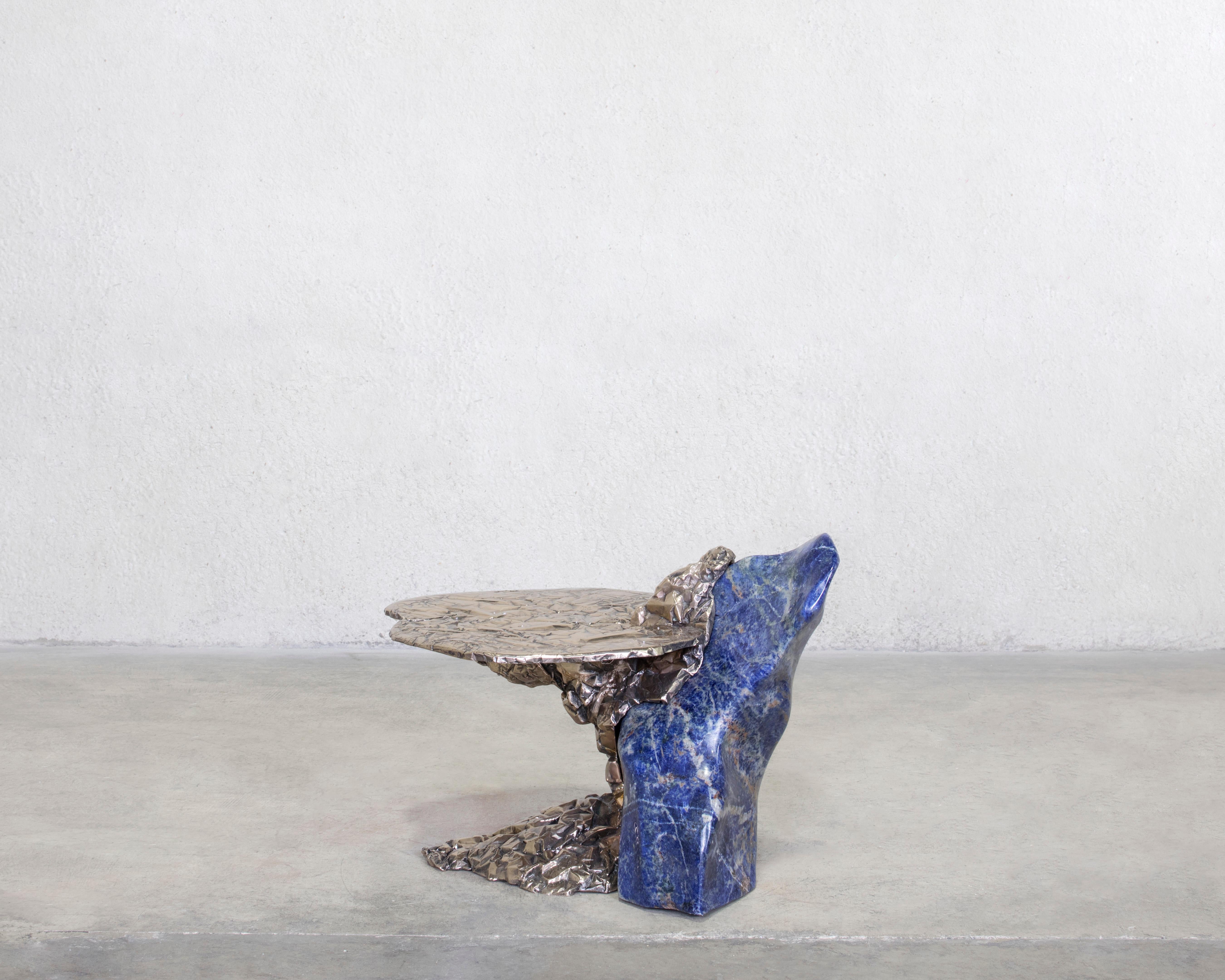 Misha Kahn, Side Table, Bronze, Sodalite, Stone, Blue, 2020 In New Condition In New York, NY