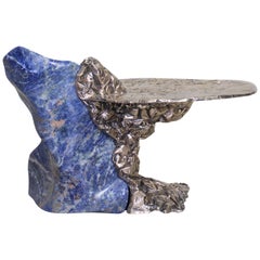 Misha Kahn, Side Table, Bronze, Sodalite, Stone, Blue, 2020