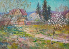 April in the Village, Original oil Painting, Ready to Hang
