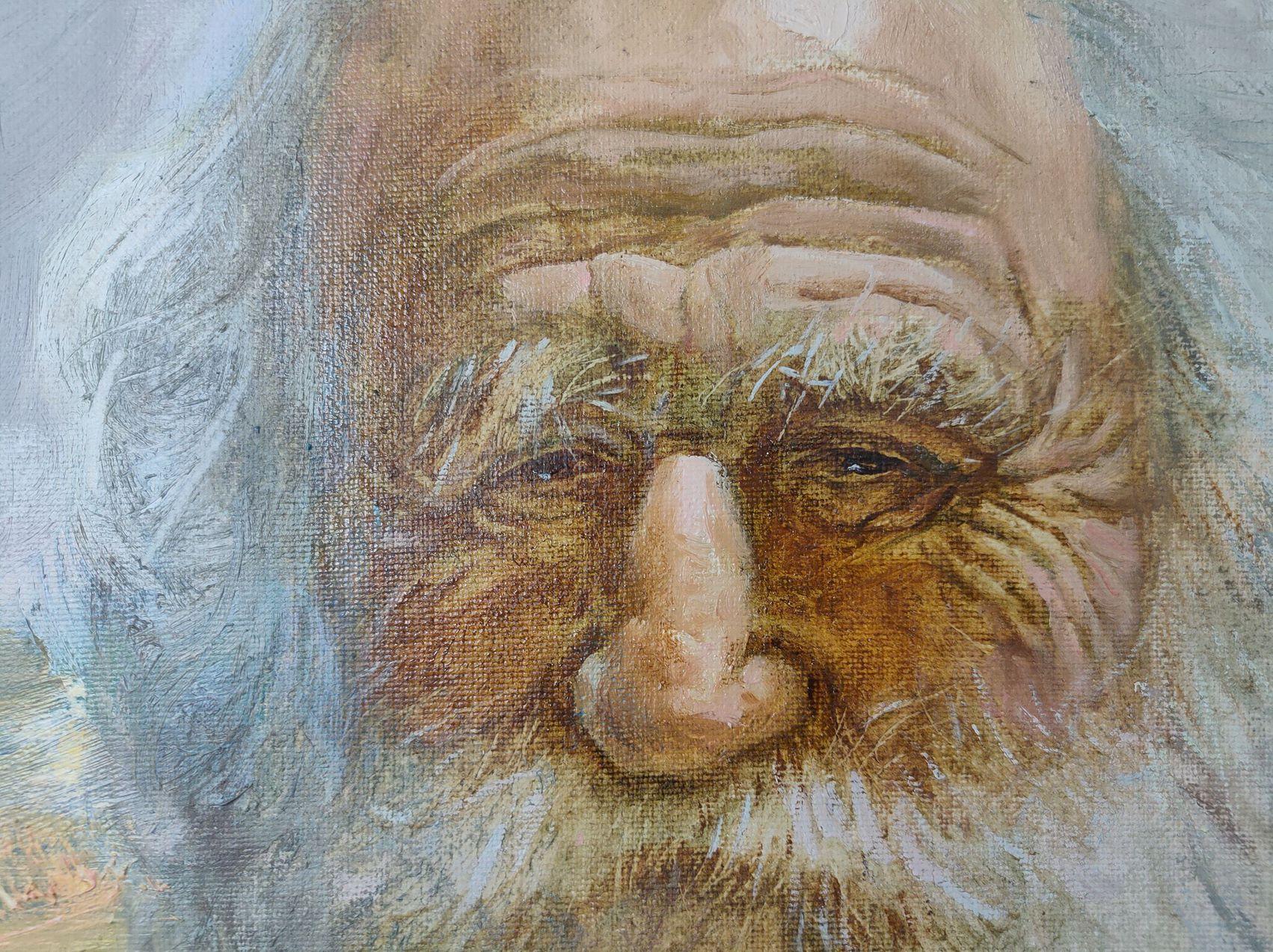 Athos monk father Siluan, Figurative, Original oil Painting, Ready to Hang For Sale 4