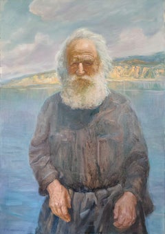 Athos monje padre Siluan, Figurativo, Pintura al óleo original, Lista para colgar