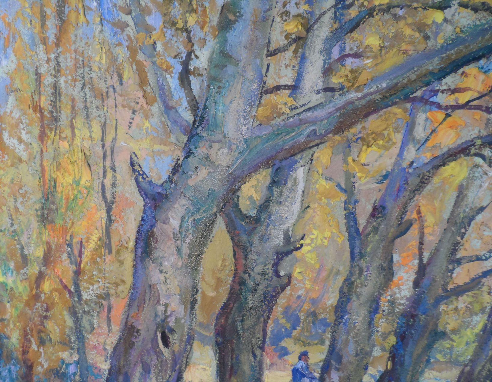 Autumn poplars, Impressionism Original oil Painting, Ready to Hang For Sale 1