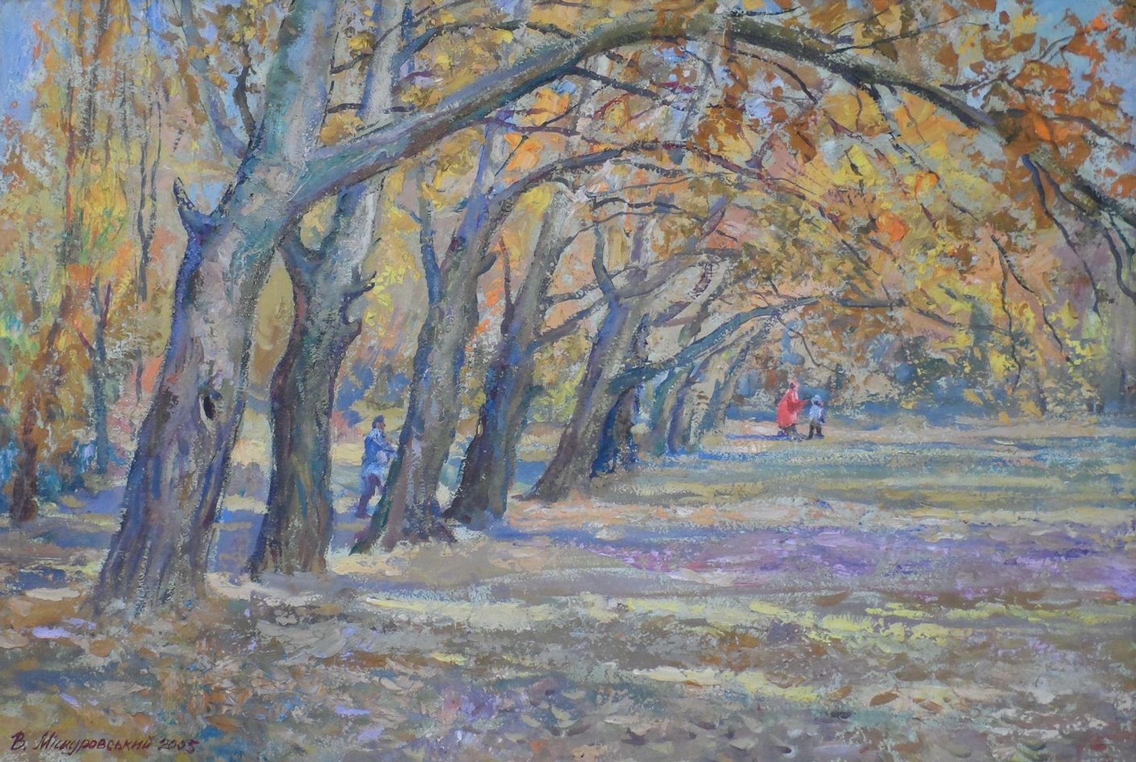 Mishurovskiy V. Landscape Painting - Autumn poplars, Impressionism Original oil Painting, Ready to Hang