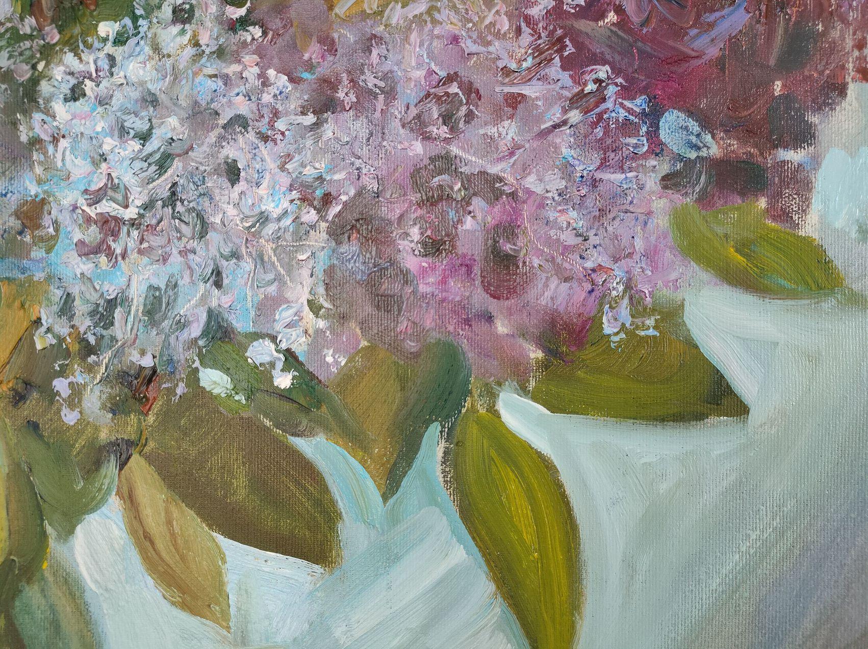 Lilac still life, Flowers, Original oil Painting, Ready to Hang For Sale 2