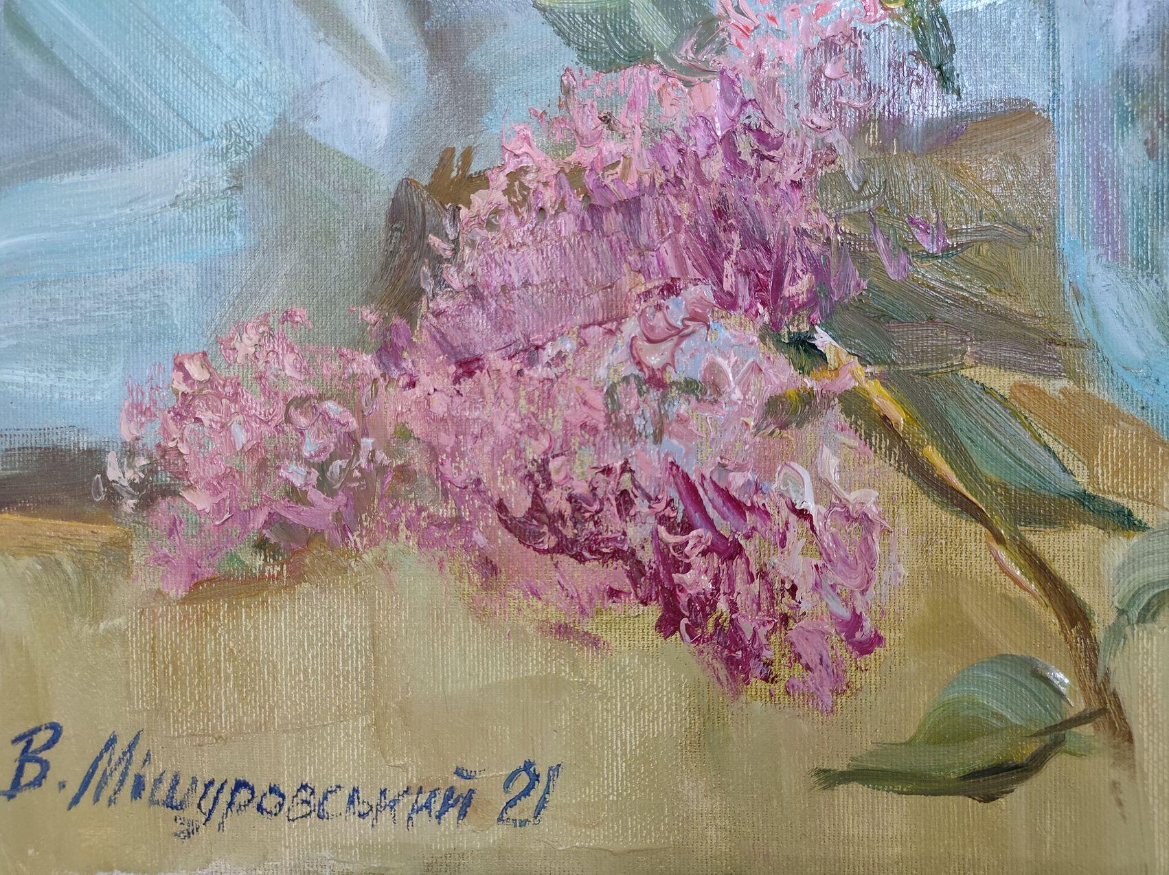 Lilac still life, Flowers, Original oil Painting, Ready to Hang For Sale 5
