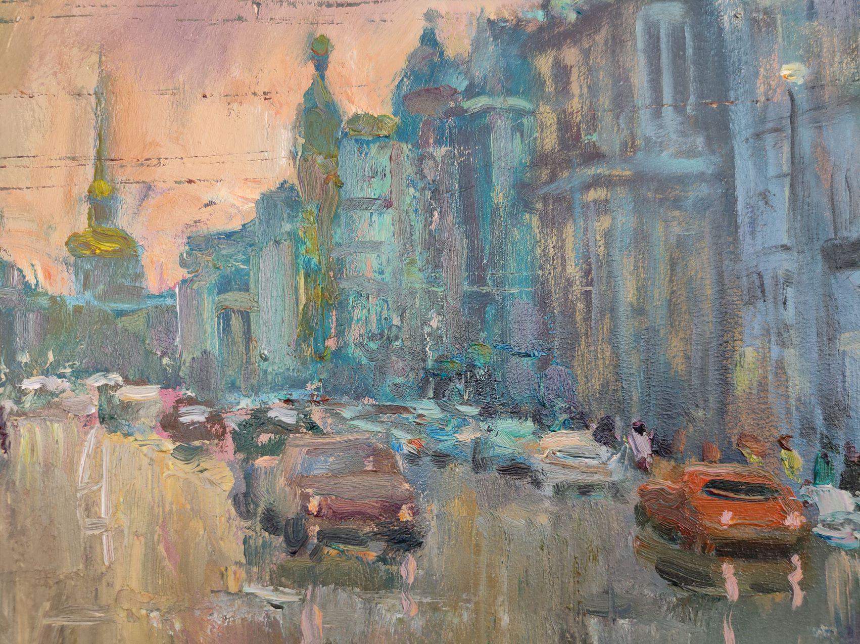 Noisy Avenue, Cityscape, Original oil Painting, Ready to Hang 5
