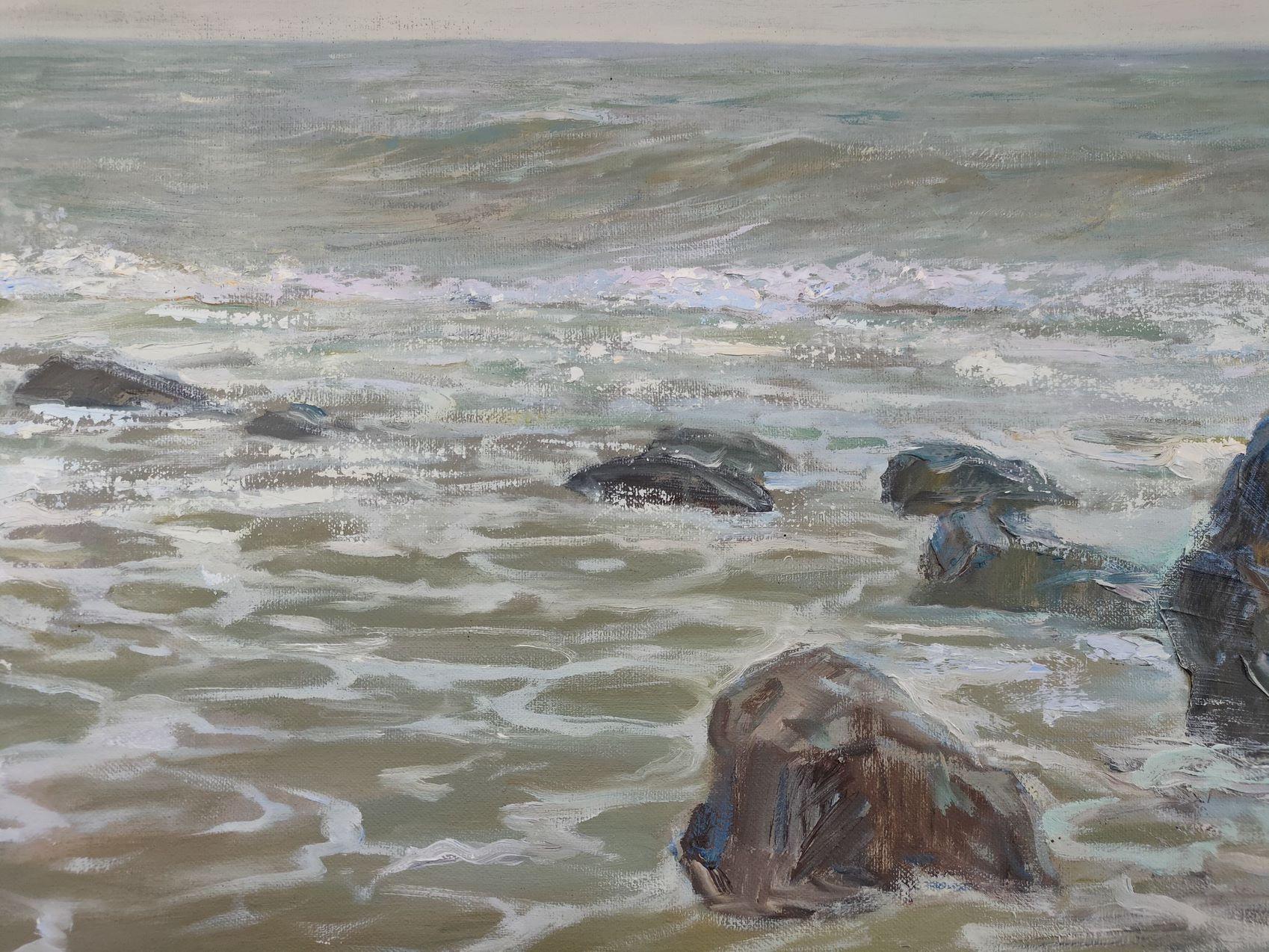 Artist: Mishurovski V.V.
Work: Original oil painting, handmade artwork, one of a kind 
Medium: Oil on Canvas
Style: Impressionism
Year: 2008
Title: Sea shore Azure
Size: 19.5