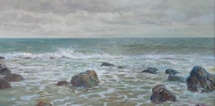 Sea shore Azure, Original oil Painting, Ready to Hang